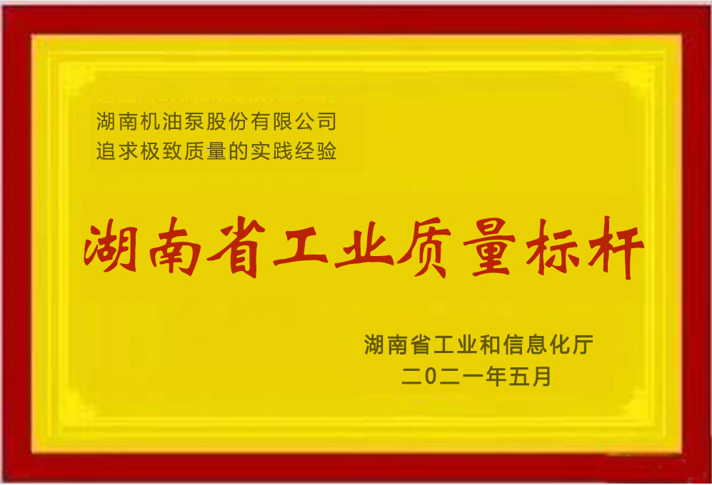 湘油泵荣获湖南省工业质量标杆声誉